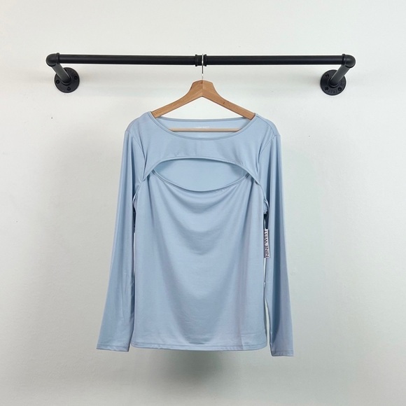 NWT Nine West Long Sleeve Jersey Cutout Top in Blue - Picture 2 of 4
